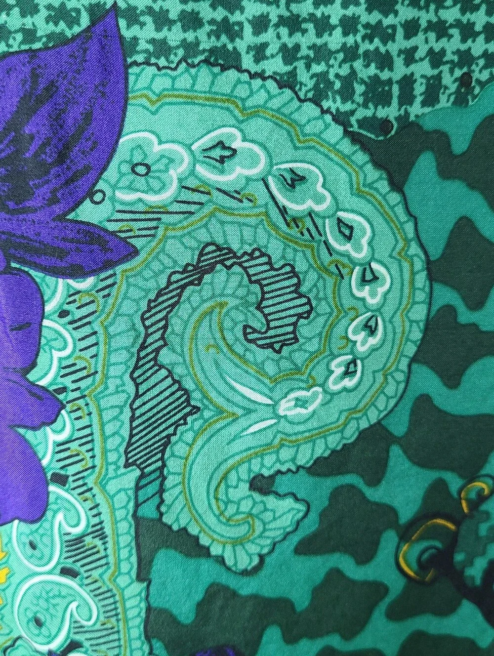 Christian Dior Royal Blue Green Paisley Vintage Silk Scarf